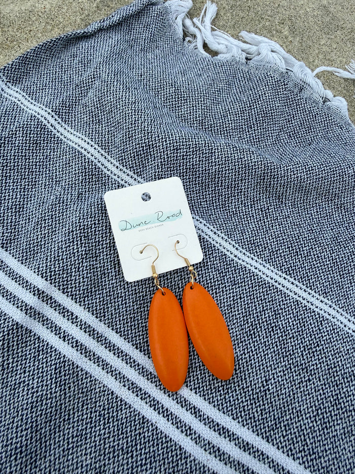 OVAL COLOURED WOOD PENDANT EARRINGS ORANGE