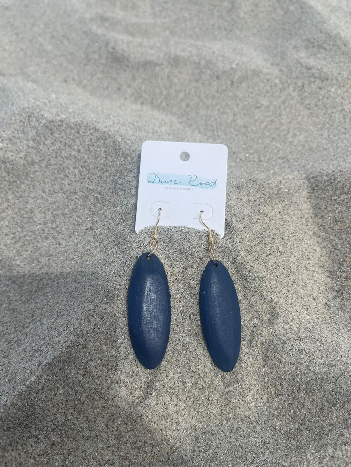 OVAL COLOURED WOOD PENDANT EARRINGS COBALT