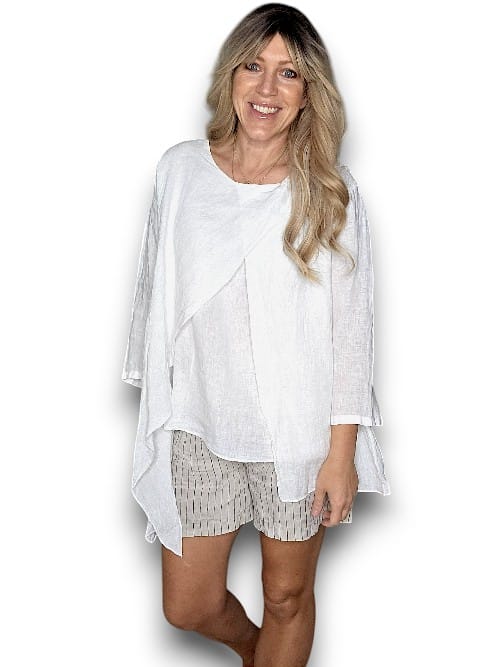 LINEN LAYER TOP WHITE