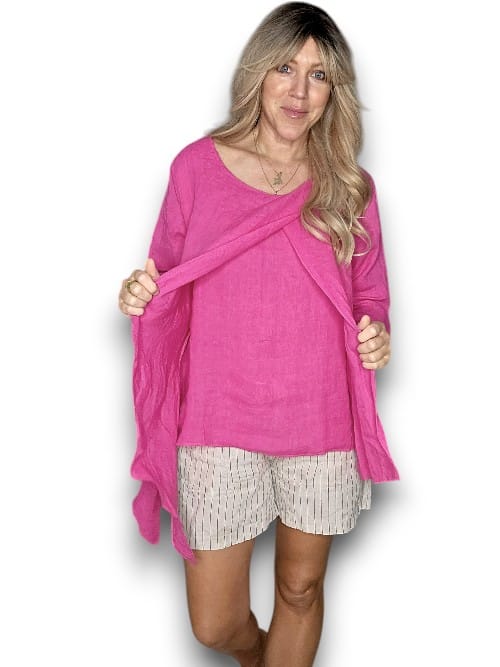 LINEN LAYER TOP HOT PINK