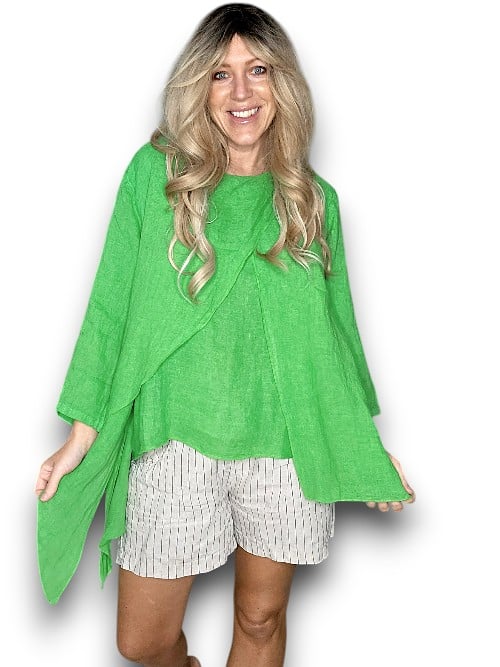 LINEN LAYER TOP BRIGHT GREEN