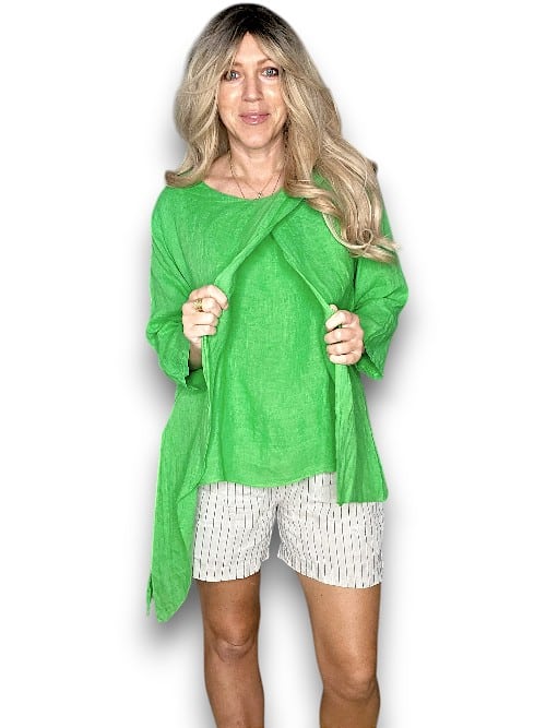 LINEN LAYER TOP BRIGHT GREEN