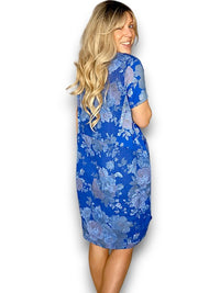 JUNGLE DRESS LINEN SCARLETT ROSE COBALT