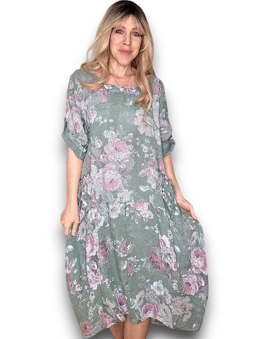 BUTTON SLEEVE MAXI DRESS SCARLETT ROSE SAGE