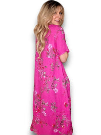 MID SLEEVE MAXI DRESS LINEN LINGONBERRY HOT PINK