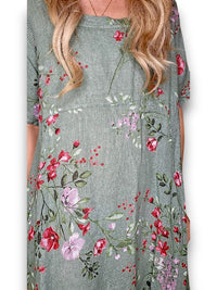 MID SLEEVE MAXI DRESS LINEN LINGONBERRY SAGE