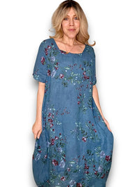 MID SLEEVE MAXI DRESS LINEN LINGONBERRY DARK EMERALD