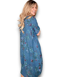MID SLEEVE MAXI DRESS LINEN LINGONBERRY DARK EMERALD