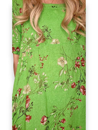 MID SLEEVE MAXI DRESS LINEN LINGONBERRY BRIGHT GREEN