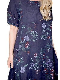 MID SLEEVE MAXI DRESS LINEN LINGONBERRY NAVY