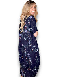 MID SLEEVE MAXI DRESS LINEN LINGONBERRY NAVY