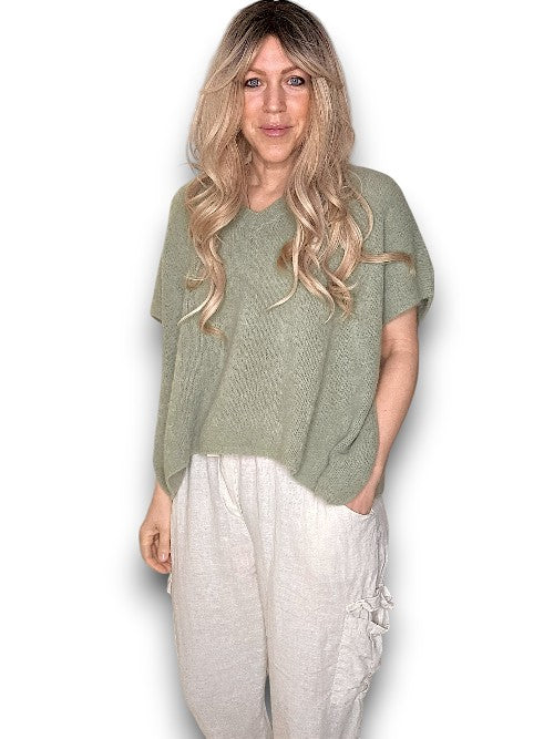 BABY ALPACA V NECK KNIT VEST SOFT GREEN