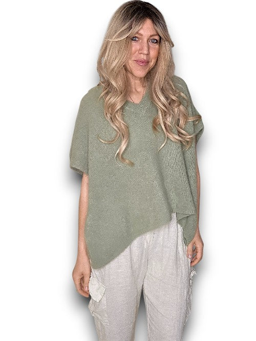 BABY ALPACA V NECK KNIT VEST SOFT GREEN