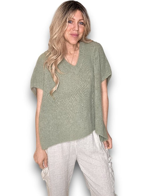 BABY ALPACA V NECK KNIT VEST SOFT GREEN