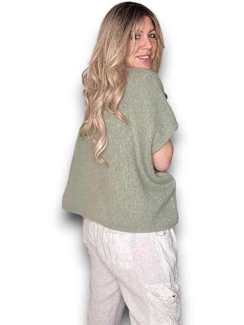 BABY ALPACA V NECK KNIT VEST SOFT GREEN