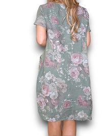 JUNGLE DRESS LINEN SCARLETT ROSE SAGE GREEN