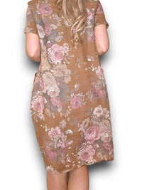 JUNGLE DRESS LINEN SCARLETT ROSE HAZELNUT