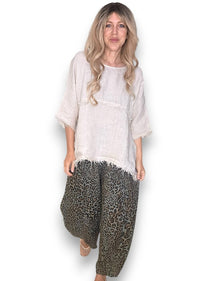 BARREL LINEN PANTS LEOPARD MOCHA