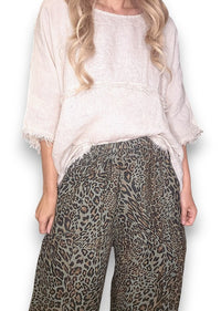 BARREL LINEN PANTS LEOPARD MOCHA