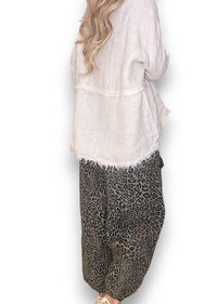 BARREL LINEN PANTS LEOPARD MOCHA