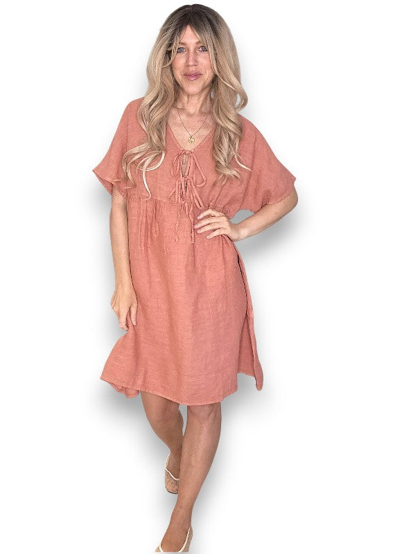 DEUX RIBBON DRESS BRICK