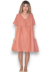 DEUX RIBBON DRESS BRICK