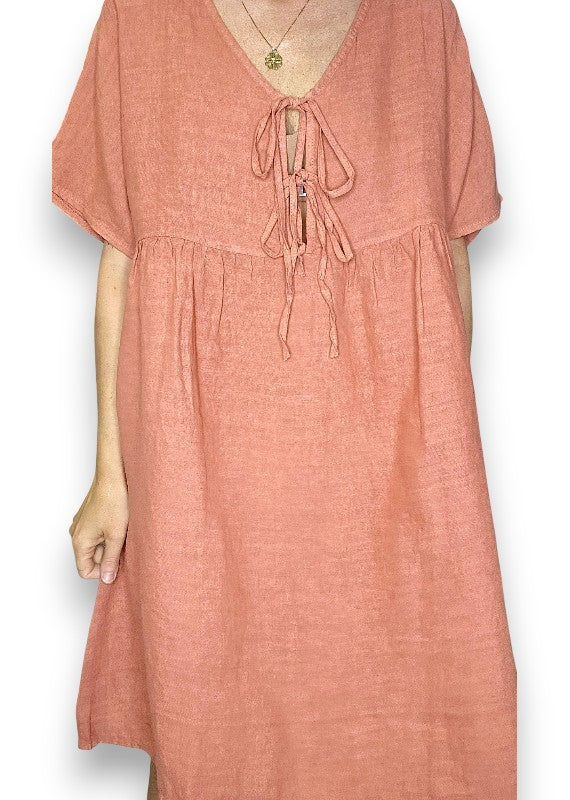 DEUX RIBBON DRESS BRICK