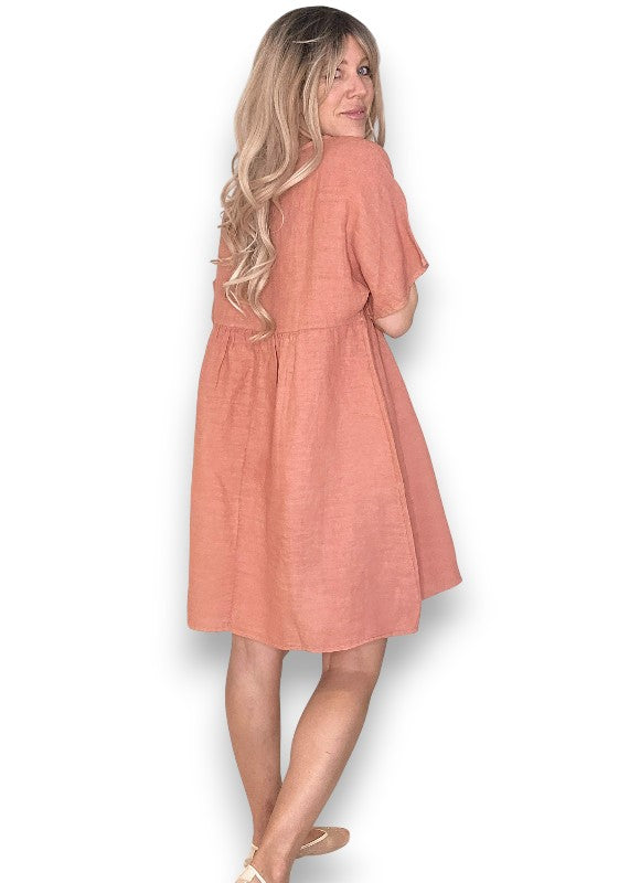 DEUX RIBBON DRESS BRICK