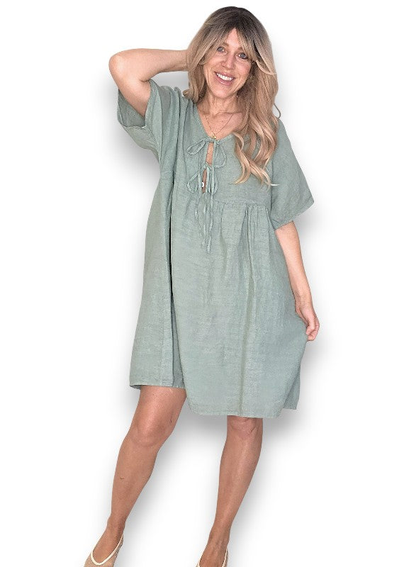 DEUX RIBBON DRESS FOREST