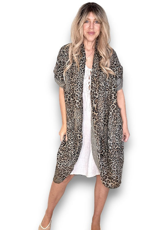 LINEN COVER UP LEOPARD MOCHA