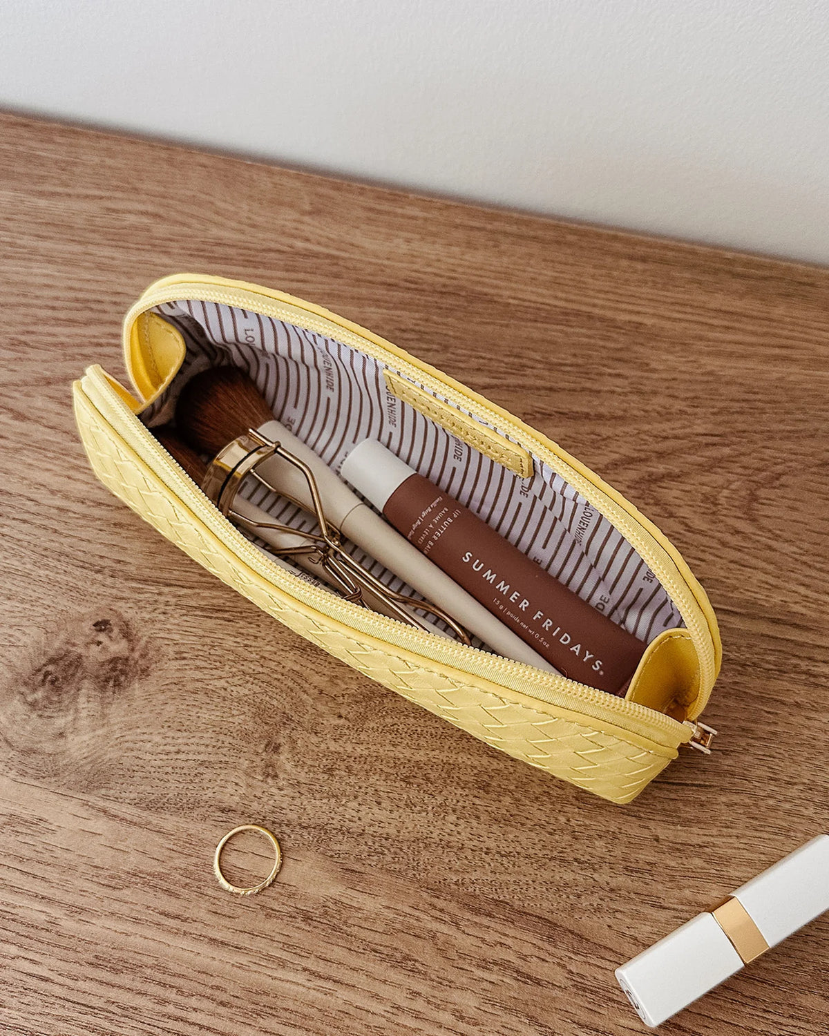 JAYNE WOVEN MAKEUP BAG BUTTER YELLOW