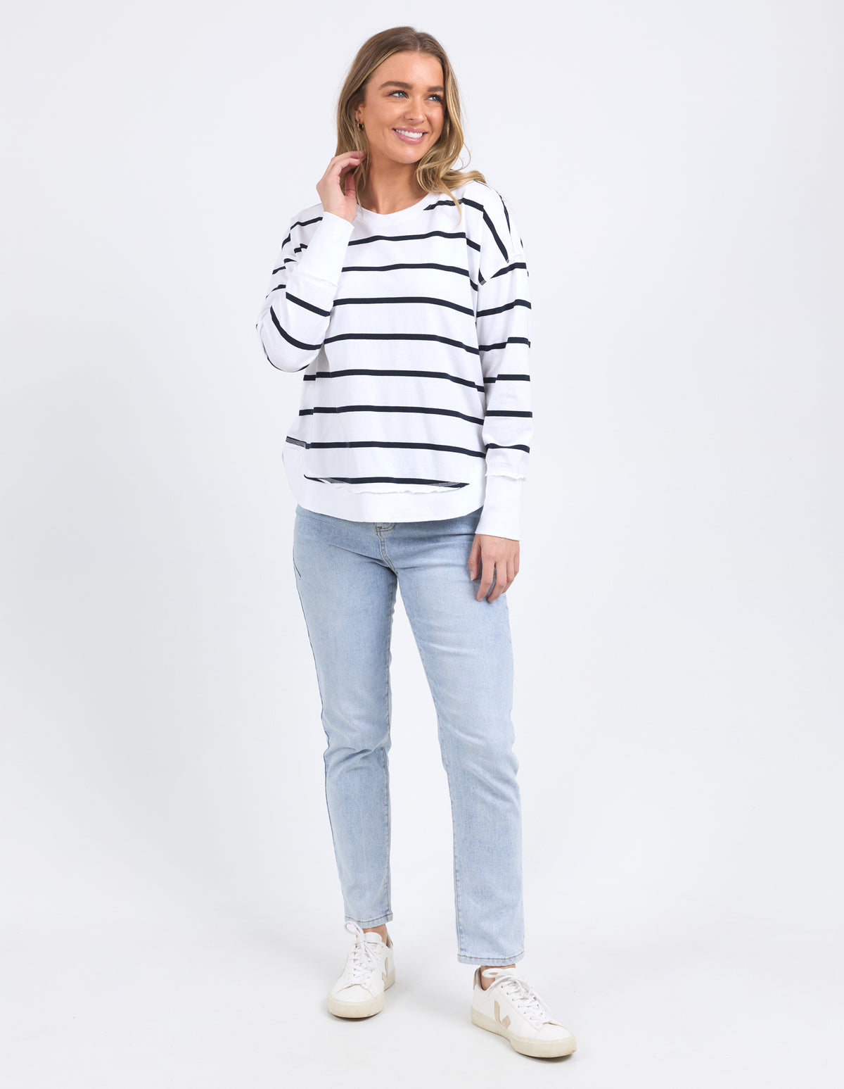 FARRAH STRIPE LONG SLEEVE WHITE/NAVY