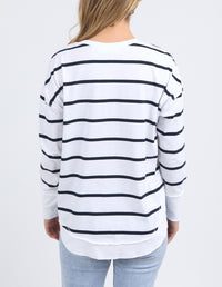 FARRAH STRIPE LONG SLEEVE WHITE/NAVY