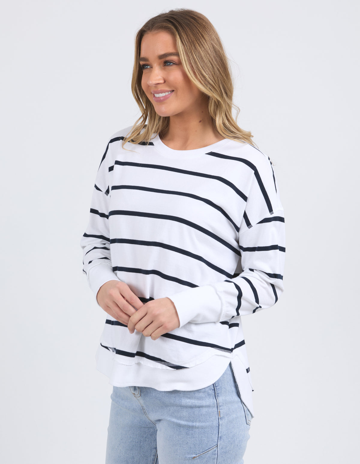 FARRAH STRIPE LONG SLEEVE WHITE/NAVY