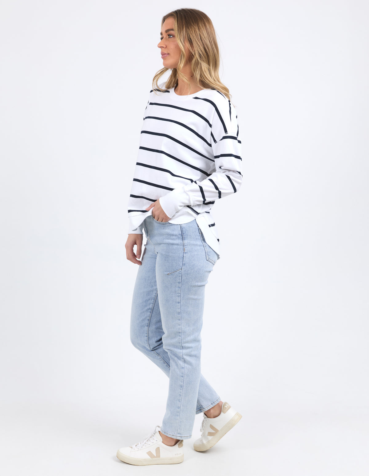 FARRAH STRIPE LONG SLEEVE WHITE/NAVY