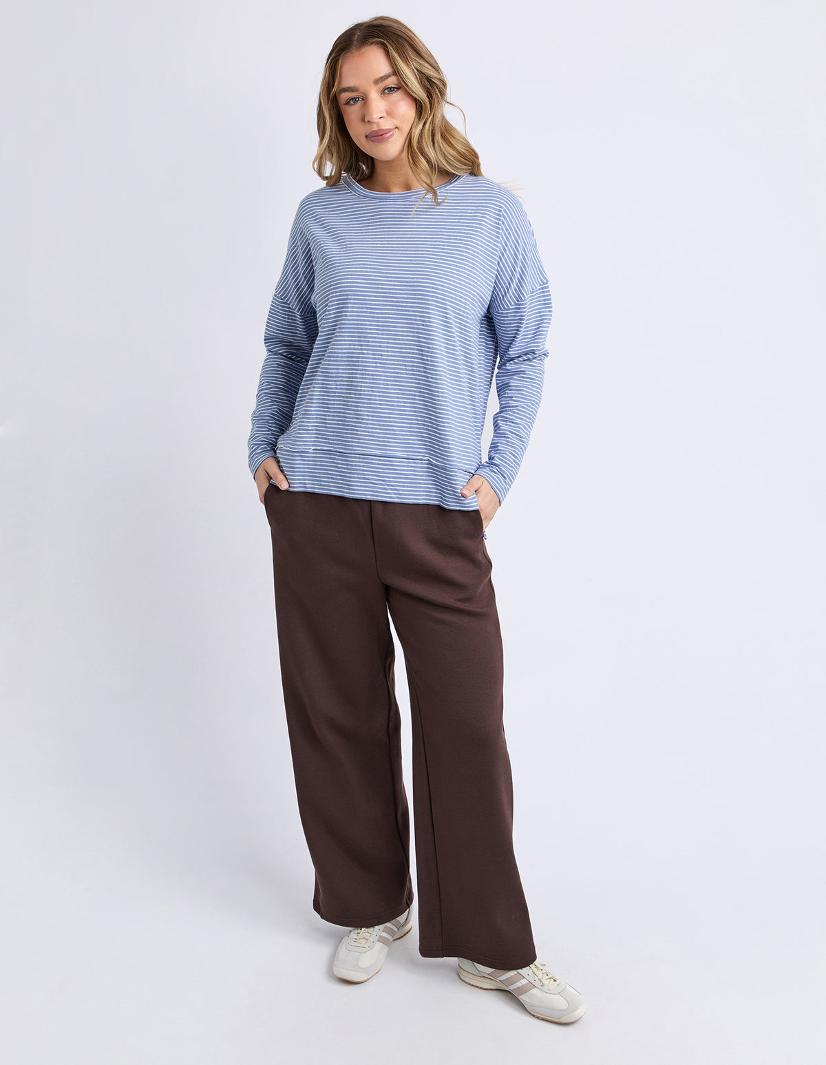 EDDIE STRIPE TOP DUSKY BLUE