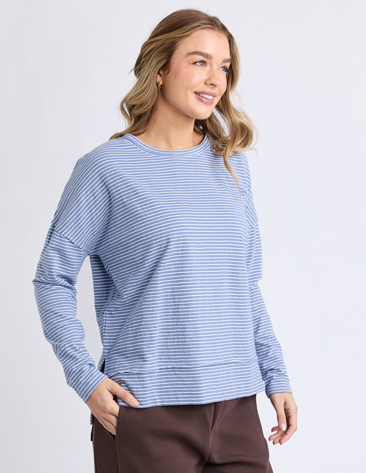 EDDIE STRIPE TOP DUSKY BLUE