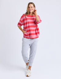 MAZIE BLOCK STRIPE SWEAT CAYENNE