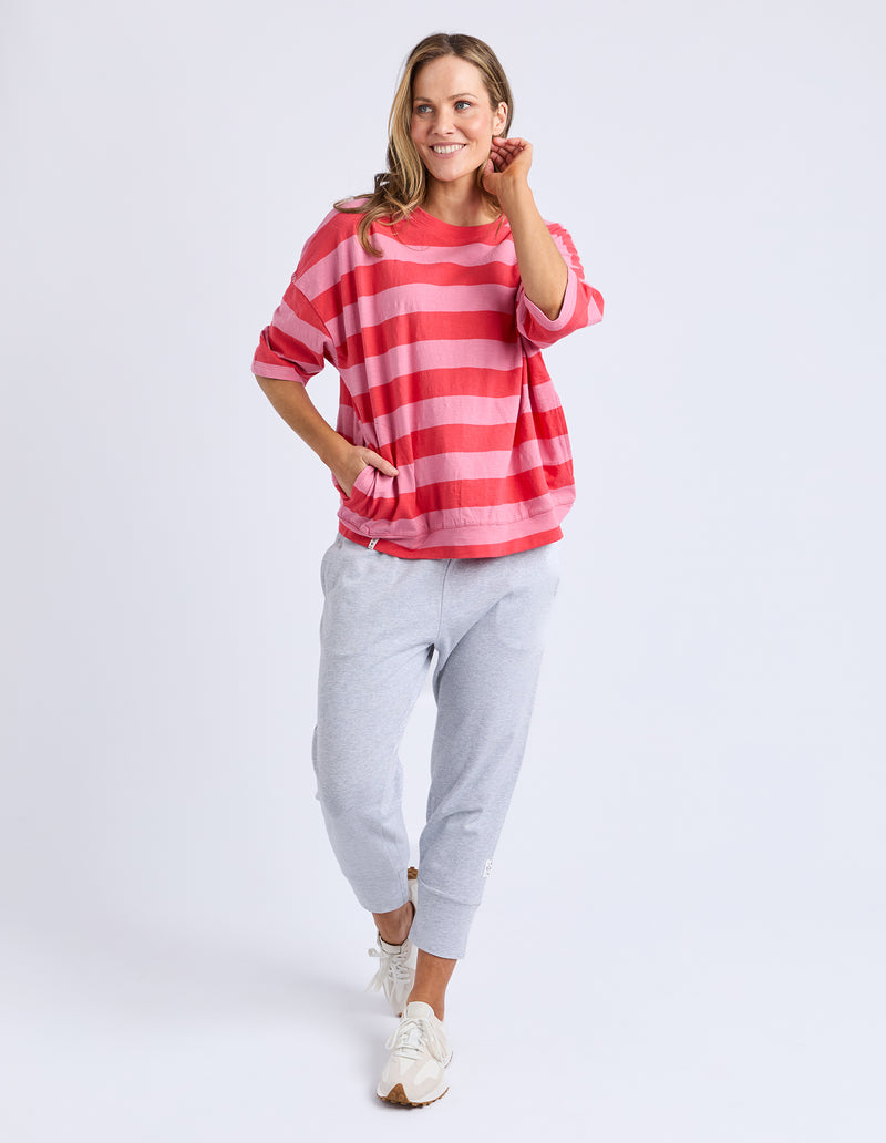 MAZIE BLOCK STRIPE SWEAT CAYENNE