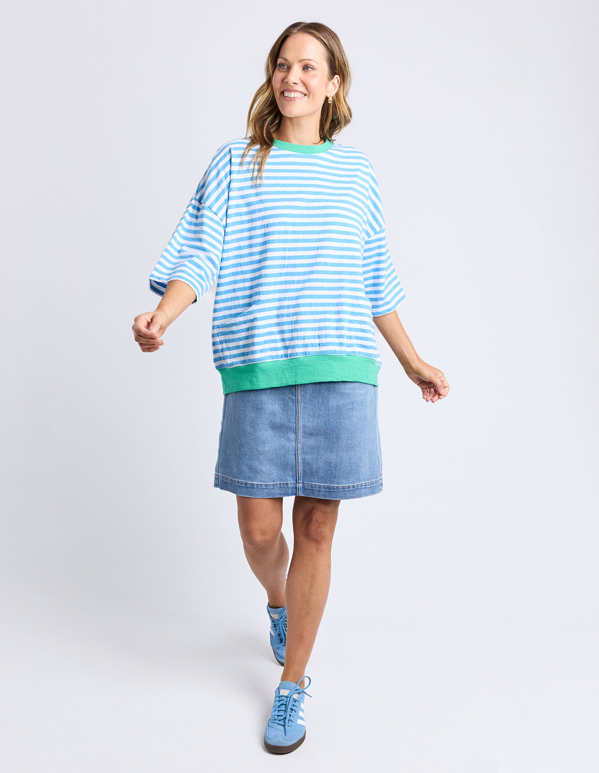 MAZIE RINGER SWEAT CONTRAST NECK BLUE STRIPE