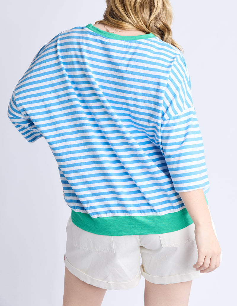 MAZIE RINGER SWEAT CONTRAST NECK BLUE STRIPE