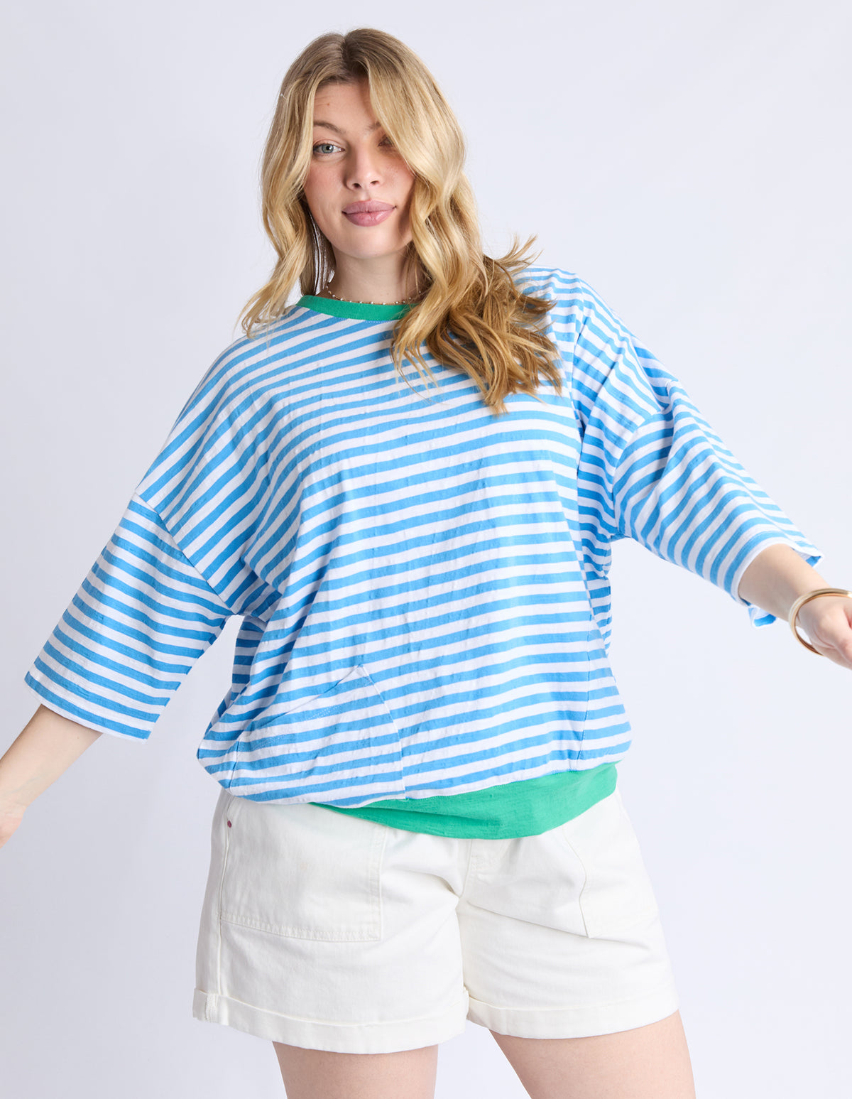 MAZIE RINGER SWEAT CONTRAST NECK BLUE STRIPE