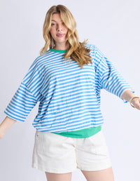 MAZIE RINGER SWEAT CONTRAST NECK BLUE STRIPE