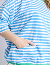 MAZIE RINGER SWEAT CONTRAST NECK BLUE STRIPE