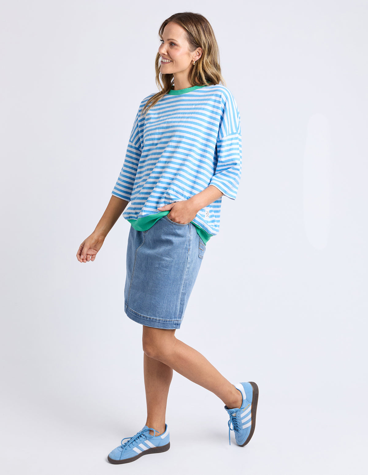 MAZIE RINGER SWEAT CONTRAST NECK BLUE STRIPE