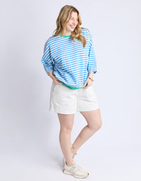 MAZIE RINGER SWEAT CONTRAST NECK BLUE STRIPE