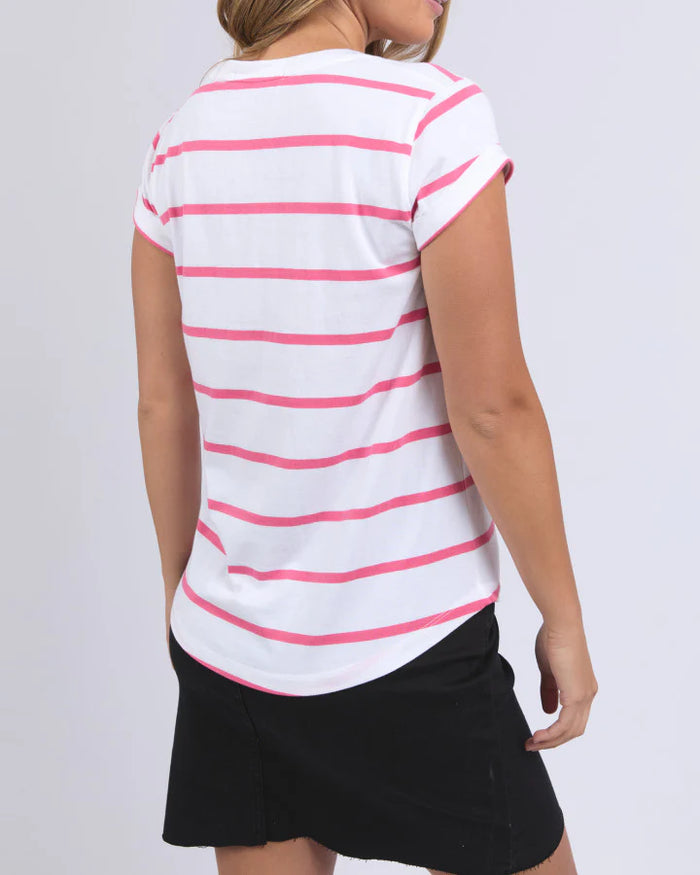 MANLY STRIPE VEE TEE HOT PINK