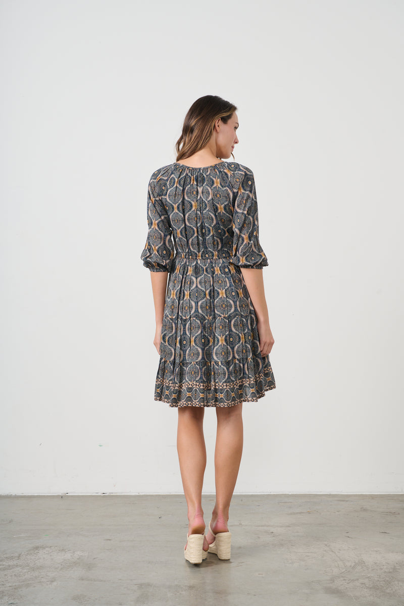 KOSMOS PRINT DRESS ELASTIC WAIST