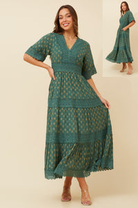 GREEN ASH LACE TRIM DRESS