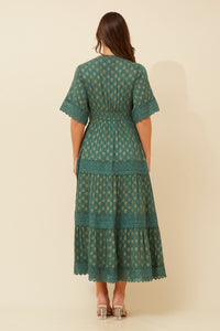 GREEN ASH LACE TRIM DRESS